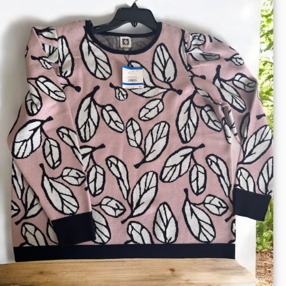 PUFF SLEEVE SWEATER. ANNE KLEIN PULLOVER SWEATER PINK AND JACQUARD. SIZE XL - Picture 3 of 16